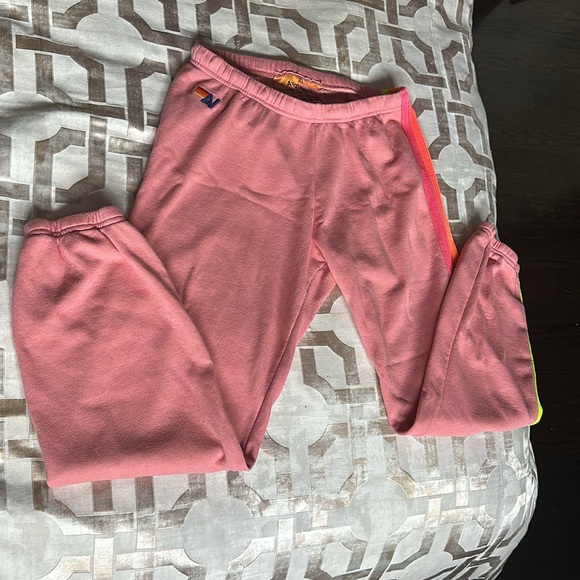 Aviator Nation Neon 5 Stripe Sweatpants in Pink Retired Style XL - Picture 2 of 5